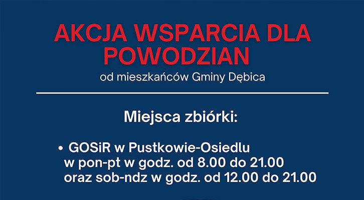 Gminny Ośrodek Sportu i Rekreacji Gminy Dębica włączył się w zbiórkę dla powodzian od mieszkańców Gminy Dębica